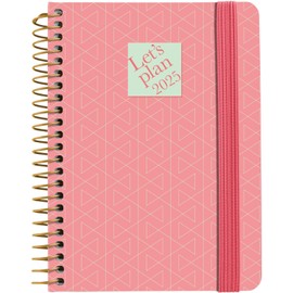 Grafoplas | Week to View Agenda 2025 a6 | Geometric Coral Model | Spanish | Spiral | Hard Cover Plasticized Soft Touch | Elastic Closure | From January to December | Includes Stickers | FSC