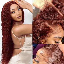 Reddish Brown Lace Front Wigs Human Hair 13×6 Deep Wave Lace Front Wig 200% Density Curly Lace Front Auburn Colored Wig Human Hair Pre Plucked With Baby Hair