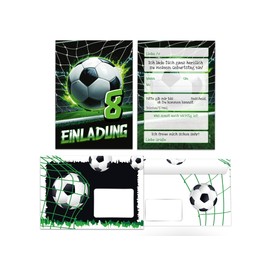 8 Invitation Cards with 8 Envelopes for 8th Children's Birthday Football Boys Children Cool Colourful Invitations Eighth Birthday Invitations Kids