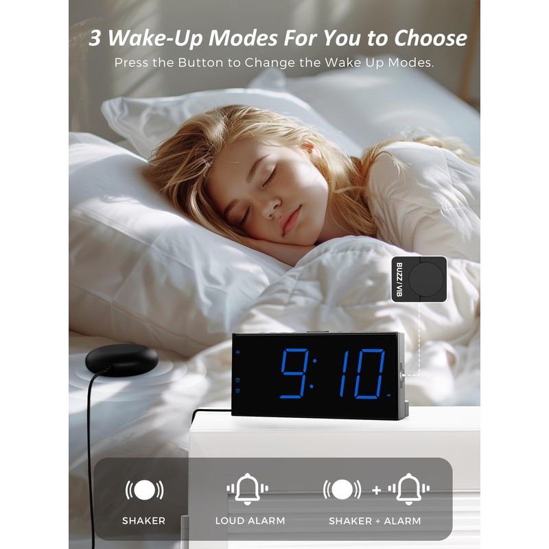 Mesqool Extra Loud Alarm Clock with Vibration for Bedroom, Bed