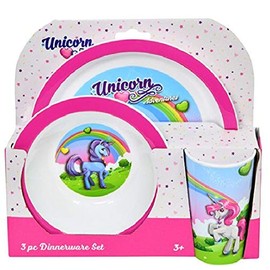 UPD Unicorn Rainbow Dinner Set (Plate, Cup & Bowl) in Open Box, Pink (3 Piece Set)