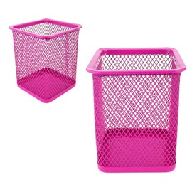 LEVIATAN - Pack of 2 - Metal Square Pen Holder Cube Made of Wire Metal Mesh Multifunctional Cup for Ballpoint Pen Pink