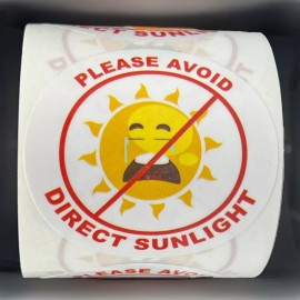 Chez-Mel AVOID DIRECT SUNLIGHT 100 Stickers 2” Circle Weather Proof Warning Labels