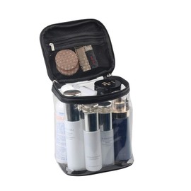 HAOGUAGUA Bolsa de maquillaje transparente de alta calidad con bolsillo interior, bolsa de cosméticos transparente para viajes o uso diario, bolsa de playa impermeable para protector solar para el cuidado de la piel (negro)