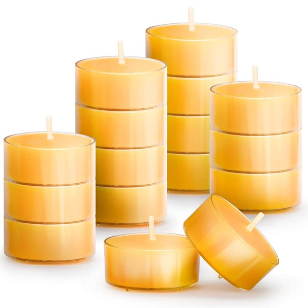 16PCS Pure Beeswax Tealight Candles, Natural Scent, Clear Cup