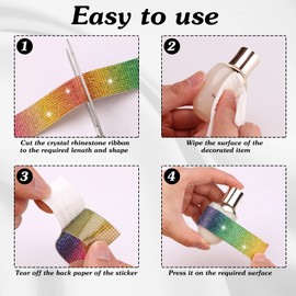 Cinta de cristal autoadhesiva, calcomanías de diamantes de imitación para envolver regalos, manualidades, proyectos de decoración, bodas, suministros de fiesta (arco iris de 1/2 pulgada x 3 yardas)