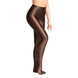 SOFSOT Opaque Shiny Tights Plus Size Wet Look Foot Shiny Tights Pilates Yoga Pants High Waist, brown, XL