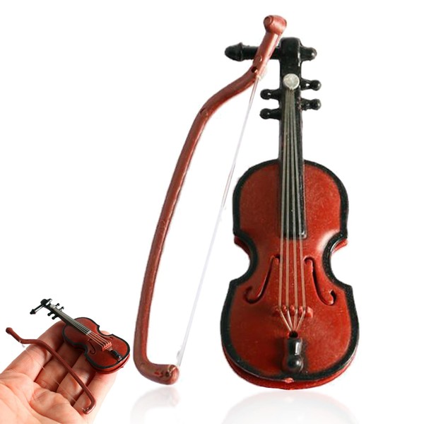 Miniature Violin Wooden, Tiny Violin Instrument Model with Bow Mini