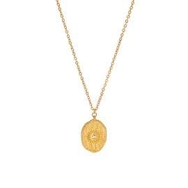 18K Gold Tone Necklace with Oval Sun Pendant, Gift for Women's Bithday and Christmas