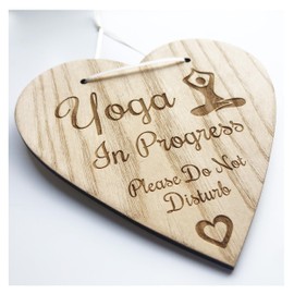 Wooden Yoga Sign - Session In Progress Please Do Not Disturb Thank You - Heart Shaped Wooden Plaque