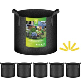 iPower 5-Pack 1 Gallon Plant Grow Bags Thickened Nonwoven Aeration Fabric Pots Heavy Duty Durable Container, Strap Handles for Garden, Black New