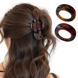 Fesanla Hair Clips, Small, Set of 2, Hair Clip, Half Up, Hair Clip, Mini, Hair Accessory, Hair Clip, Lightweight, Hair Ornament, For Adults, Ladies, Daily Use, Commuting to Work (Amber + Tortoise Shell)