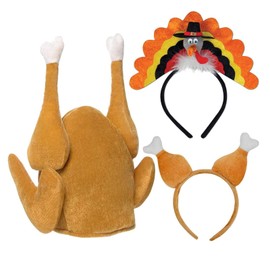 Asekonc 3 Pack Thanksgiving Turkey Headband Drumsticks Plush Headband Roasted Turkey Hats,Holiday Costume Decorations Party Favor Supplies