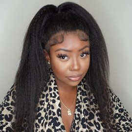 QTHAIR 16A Kinky Straight Hair Lace Closure (16inch) 4x4 Free Part 130% Density Top Swiss Lace Natural Kinky Straight Human Hair Closure with Baby Hair