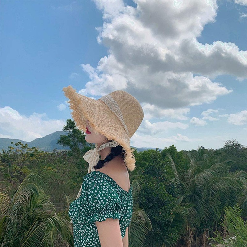 Straw Hat, Women's, Sun Protection Hat, Sun Visor, Ribbon Chin