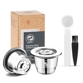 i Cafilas Nespresso Capsules Stainless Steel Compatible with Nespresso Capsules 2 Cups + 1 Plastic Spoon + 1 Brush