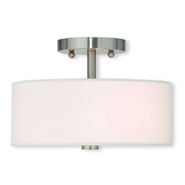 Livex Lighting 51052-91 Brushed Nickel Flush Mount with Off-White Fabric Hardback Shade