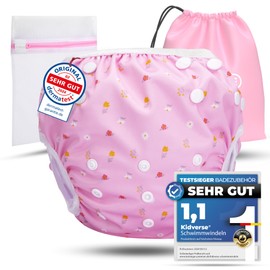 KIDVERSE Baby Swim Nappy, 0-3 Years, Skin-Friendly Swim Nappies, Reusable & Absorbent, Baby Swim Nappy Including Carry Bag & Laundry Net, Size Adjustable Swim Nappies Baby