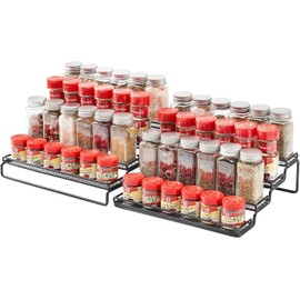 Biubumtu 2 Pack Spice Rack Organizer for Cabinet, 4 Tier Expandable Seasoning Organizer Shelf, Spice Holder with Protection Railing, Metal, Black