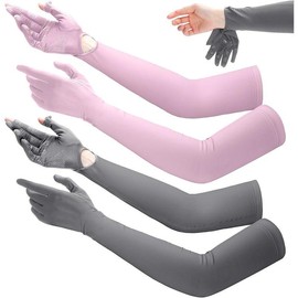 2 Pairs Women UV Long Sun Protection Gloves Touchscreen Arm Sun Driving Gloves UPF 50+ For Outdoor Sports Cycling - Color: Gray, Purple