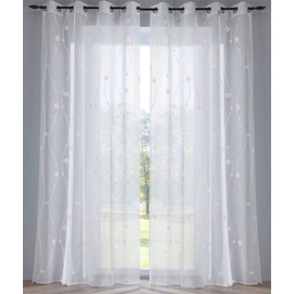 Nelly White Semi Sheer Curtain with Eyelets Silver Modern Window Decoration Fine Embroidered Circles and Vines Polyester Easy Care W x H 135 x 245 cm (Pack of 1)
