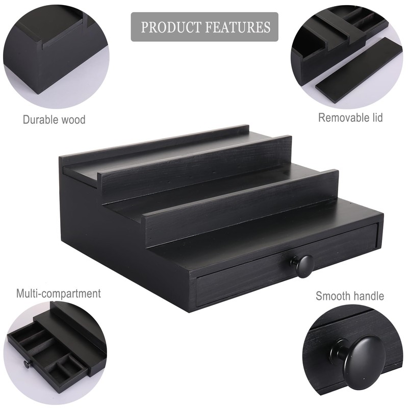 Black Wooden Cologne Organizer for Men - 3 Tier Wooden