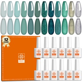 ABAC Gel Nail Polish Set 12 Colors Cyan Green Glitter Gel Polish Soak off UV LED Cured Nail Art Manicure DIY Home Gift for Girls