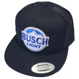 Yupoong Busch Light Beer Patch on Yupoong Trucker Hat / YP Classics 6006 Black/Black