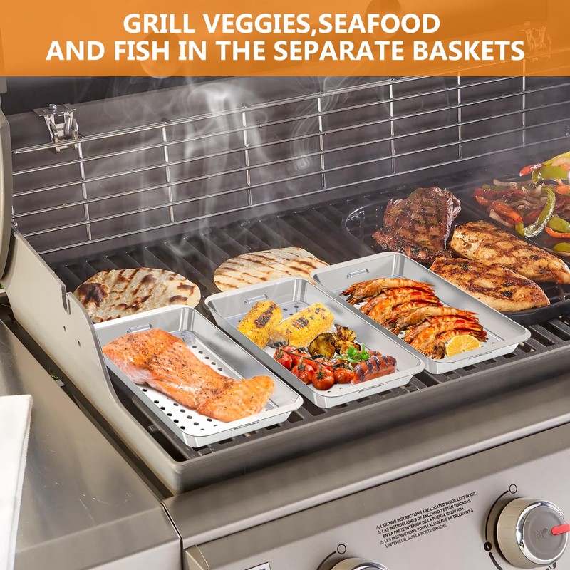 Onlyfire Grill Basket Set, 5PCS Stainless Steel Grill Pan -