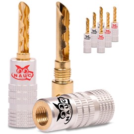 NAUC Hollow Banana Plugs for Speaker Cable - 8 Pieces Plugs as Set - Hollow Connector 24K Gold-Plated Screw Brar - Tube for HiFi Amplifier