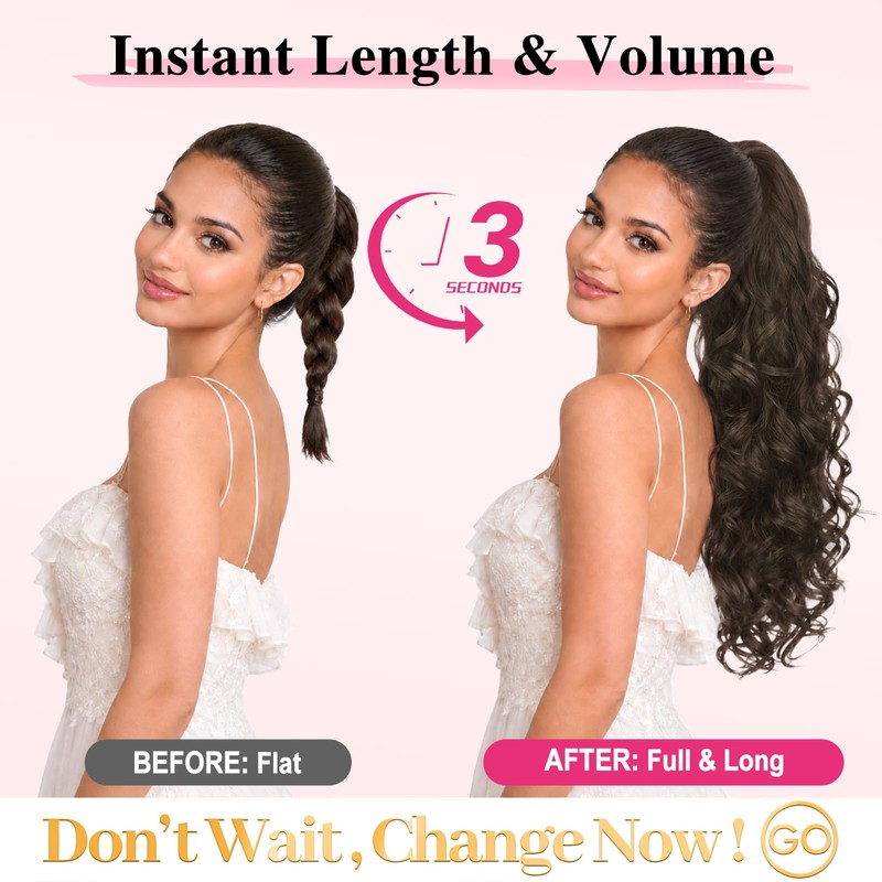 Long Curly Wavy Claw Clip Ponytail Extension,24" Chocolate Brown