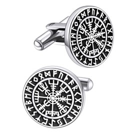 1 Pair Stainless Steel Viking Compass Cufflinks for Men Norse Mythology Amulet Cuff Links Business Wedding Shirts Studs for Dad