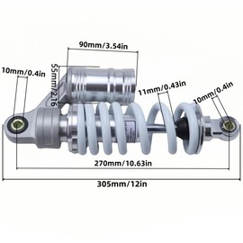 270mm 10.6in 800lbs Air Shock Absorber 11mm Spring Damper Shock Suspension Aluminum Alloy For 50cc 70cc 90cc 110cc 125cc Off Road Dirt Bike Pit Bike Motorcycle Parts