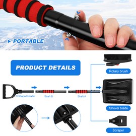 YARDWE 3- in- 1 Snow Shovel Kit with D- Grip Handle| 47 Snow Shovel with Ice Scraper and Snow Brush, Collapsible Snow Sand Mud Removal Tool for Garden, Camping, Car, and Other Outdoor Activities