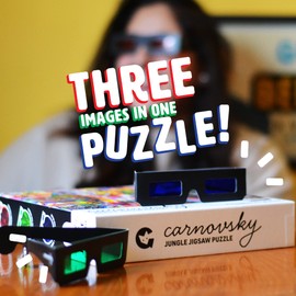 Ginger Fox - Carnovsky Jungle Jigsaw Puzzle, 500 Piece Puzzle with 3 Images in 1 Design, Jigsaw Puzzles with Artwork Print, Glasses and Viewing Lens App, Completed Size 50 x 50 cm