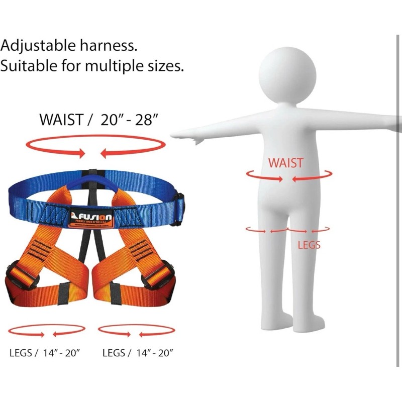Fusion Durable USA-Made Half Body Youth Harness for Climbing &