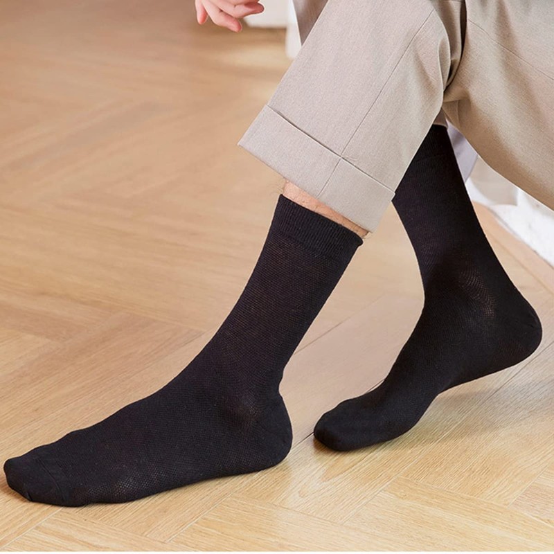 FQZMQBQ Men's Summer Business Socks, Black, White, Mesh, Solid, Thin,