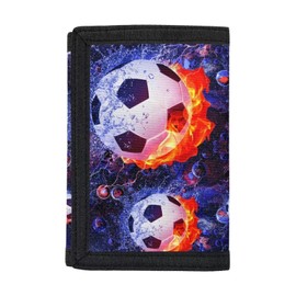 INSTANTARTS Soccer Ball Wallets for Boys Flame Ice Football Print Outdoor Sports Wallet Trifold Slim Thin Design Card Purse Money Organizer