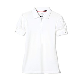 French Toast girls Puff Sleeve Double Button Polo, White, 14-16