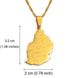 3.2cm Mauritius Map City Name Pendant Necklaces for Women Girl Mauritius African Jewelry(Gold Color,60cm)