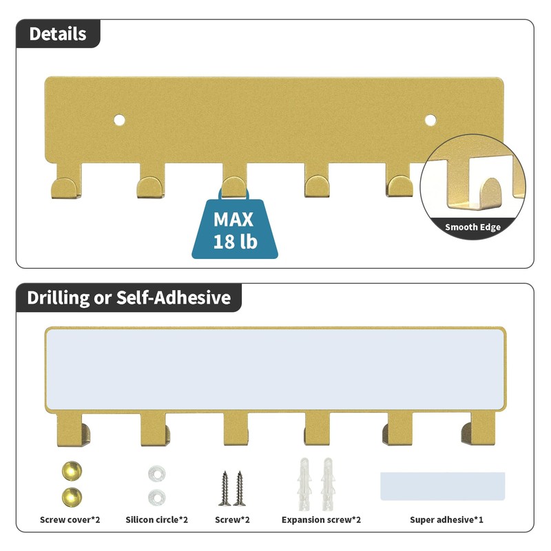 GTK Key Holder for Wall, Key Hooks with 6 Hooks,