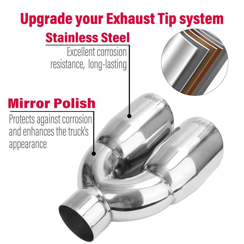 Leadgee Pack of 2 Dual Exhaust Tips, 2.5 Inch Inlet,