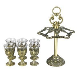 6Pcs Chinese Chalice Retro Style Zinc Alloy Glass Embossed Flower Pattern Pimp Cup for Party Banquet Bar Family Bronze