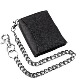 Chain Wallets for men Biker Chains Top-Grain Cow Leather Trifold Wallet With Chain RFID-Safe Snake Texture, Durable Wallet Leather Wallets Design In USA (J111-WC, Black)