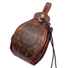 Medieval Faux Leather Drawstring Pouch Portable Belt LARP Waist Bag Viking Renaissance Cosplay Costume Purse Steampunk Dice Bag for Men Women (C)