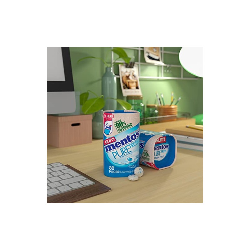 Mentos Pure Fresh Sugar-Free Chewing Gum with Xylitol, Fresh Mint,