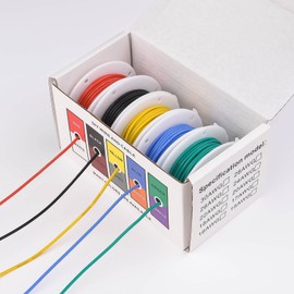 20AWG Electric Wire Flexible Silicone Wires 20 Gauge Stranded Tinned Copper Wire, OD:1.8mm, 5 Colors 19.6ft/6m Each, DIY Electrical Hook Up Wire Kit by Sznnzd™