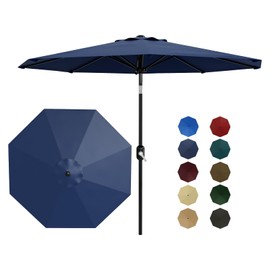 Patio Umbrella 10ft, Table Umbrella Outdoor Patio UV Protection with Crank Lift & Push Button Tilt, 8 Sturdy Ribs for Yard, Deck, Pool - Navy Blue
