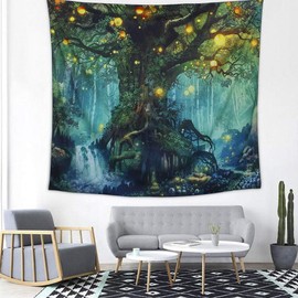 FENGZHU Wall Hanging Tapestry, Tree of Life in Psychedelic Forest under Star Moon Night (150 * 200cm)