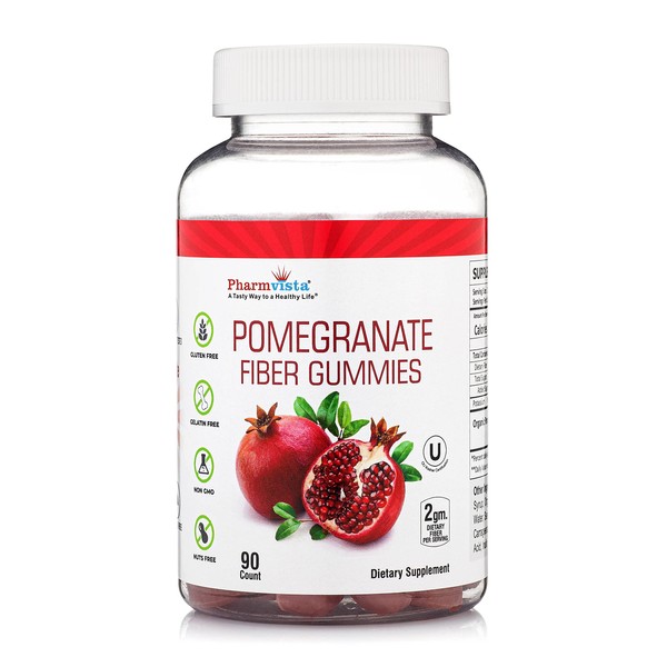 Pharmvista Pomegranate Fiber Gummies 100mg - Gluten Free, Vegan Pomegranate Supplement, Rich in Dietary Fiber - 90 Gummies